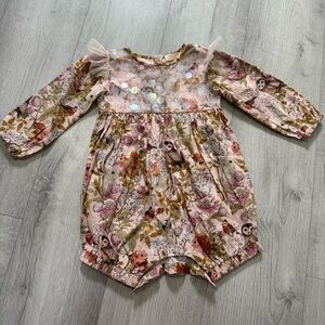 Tutu Du Monde Floral Long Sleeve overall with owl and rabbit